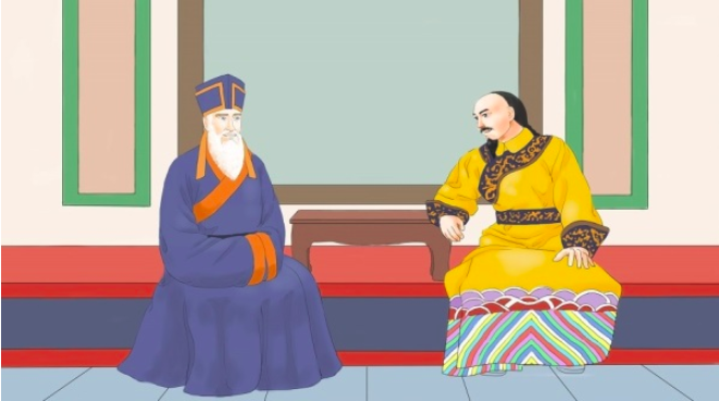 Khang Hy và các cận thần bàn chuyện chính sự, hoặc cùng với hoàng thân cốt thích và bạn bè nói chuyện cười đùa, thì tư thế ngồi vẫn ngay ngắn trang nghiêm.