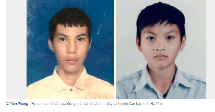 Hai anh em đi bắt cua đồng mất tích được tìm thấy tại huyện Can Lộc, tỉnh Hà Tĩnh
