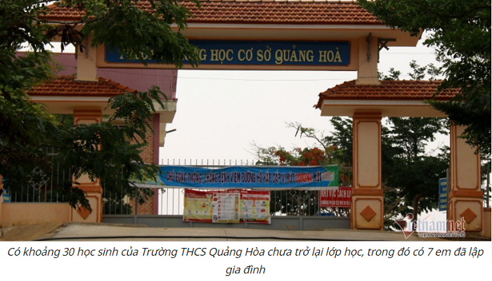 Có khoảng 30 học sinh của Trường THCS Quảng Hòa chưa trở lại lớp học, trong đó có 7 em đã lập gia đình