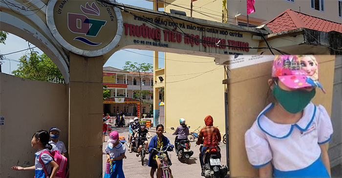 video cho thấy, bà M.M đã chở M.T.T.T bằng xe máy đến cổng Trường tiểu học Quang Trung rồi bảo cháu M.T.T.T đứng ở cổng trường và chụp ảnh