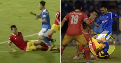 Clip: Pha vào bóng khiến cầu thủ Than Quảng Ninh gãy chân trên sân
