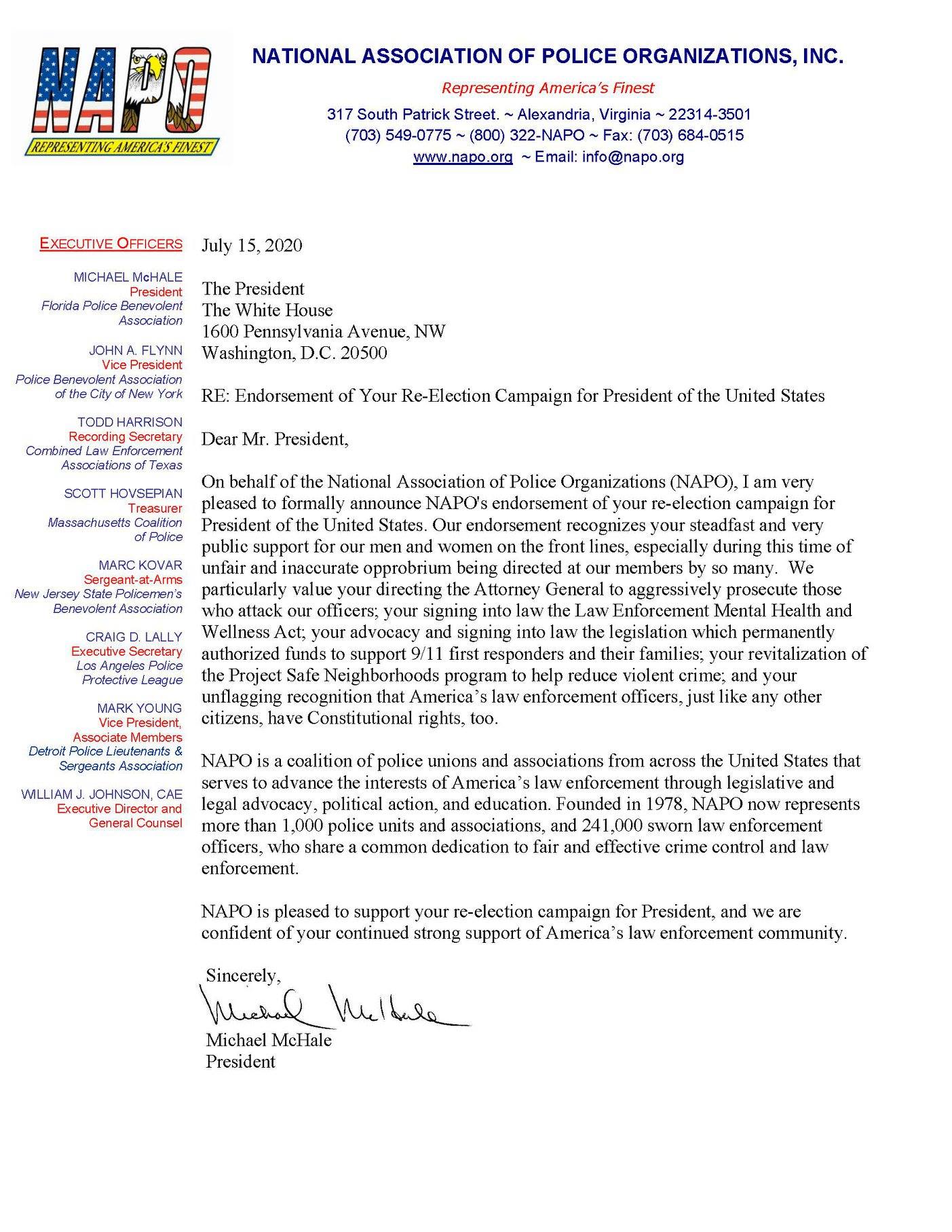 bức thư ủng hộ Tổng thống trump