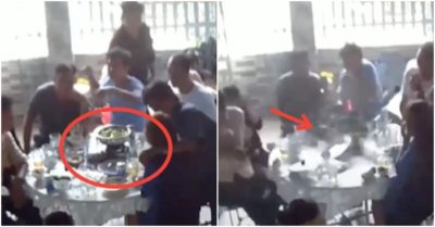 Video bình ga mini nổ khi đang ăn khiến nhóm người bỏ chạy tán loạn