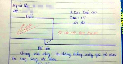 Cô giáo đố vui: ‘Chứng minh hai đường thẳng vuông góc thì song song với nhau’, cả lớp nộp giấy trắng thì ‘thiên tài’ xuất hiện