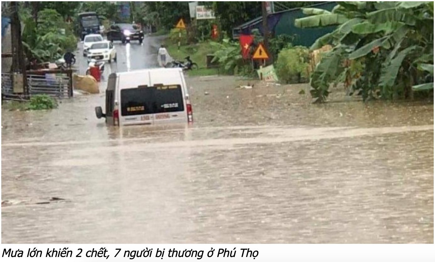 Mưa lớn ở Phú Thọ khiến nhiều tuyến đường ngập.