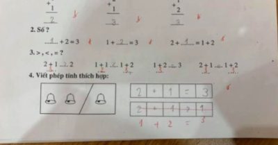 Bài toán tiểu học: 2 + 1 > 1 bị giáo viên gạch bỏ gây tranh cãi