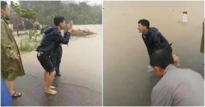 Video chồng bất lực nhìn vợ bị lũ cuốn trôi khi đang trên đường đi sinh con