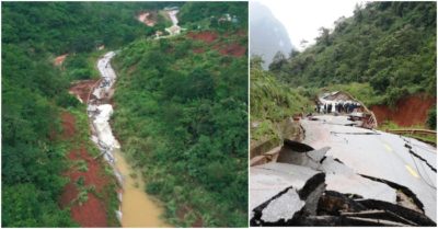 Video cận cảnh quốc lộ 12A qua Quảng Bình đứt gãy như động đất