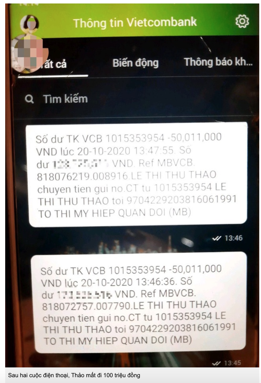 Sau 2 cuộc điện thoại, 'Góa phụ Rào Trăng 3' bị mất 100 triệu đồng.