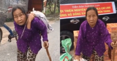 Món quà nhỏ nhưng giàu nghĩa tình: Cụ bà 85 tuổi ‘cõng’ quần áo và mì tôm đến ủng hộ Miền Trung