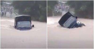 Video: Xe tải bị cuốn trôi khi cố vượt đập tràn ở Quảng Nam