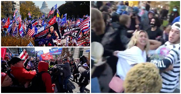 Những người diễu hành ủng hộ Tổng thống Trump bị quấy rối bởi các nhóm Antifa và BLM ngày 14/11/2020 (ảnh: Twitter).