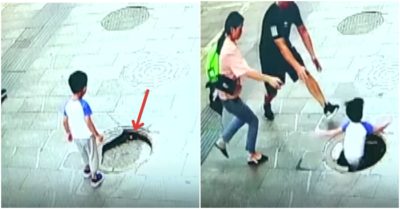 Video: Nghịch ngợm, cậu bé rớt thẳng xuống hố ga