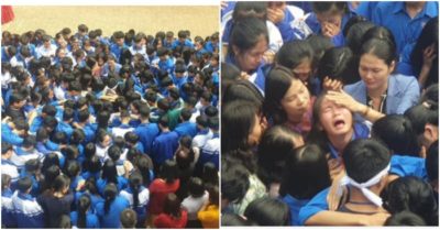 Thầy cô và học sinh ở Nghệ An ôm nhau khóc nức nở ngay giữa sân trường