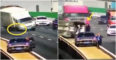 Video: Xe tải đang đi bỗng nổ lốp, tông ôtô con lộn nhiều vòng rồi rơi xuống cầu