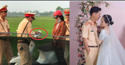 Được CSGT nói ‘Lấy gương ra đây anh gắn cho’, hơn 1 năm sau cô gái cưới luôn anh cảnh sát