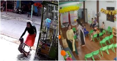 Video: Bé trai té, diễn hài khi thấy cô giáo mặc áo dài ra đón
