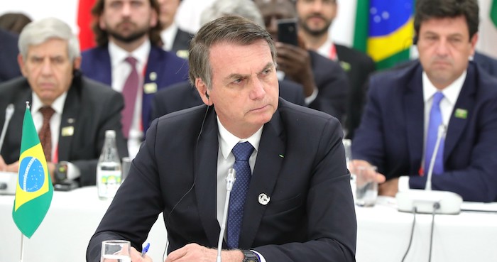 Tổng thống Brazil Jair Bolsonaro tại cuộc họp với các nhà lãnh đạo nhóm nước BRICS, trước Hội nghị thượng đỉnh G20 tại Osaka, Nhật Bản ngày 28/6/2019 (ảnh: Điện Kremlin).