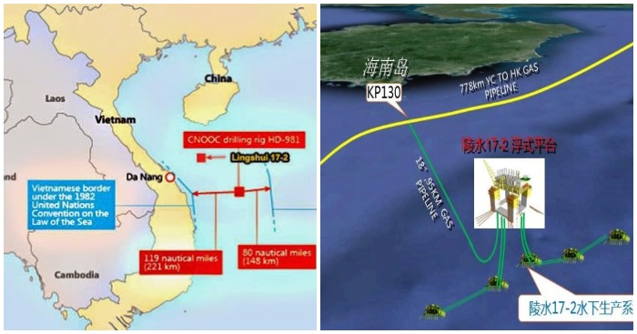 Trung Quốc xây giàn khoan ở Biển Đông để khai thác mỏ Lăng Thủy 17-2 (Lingshui 17-2).