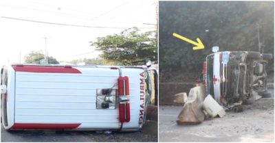 Tài xế mất lái, xe cứu thương chở bệnh nhân tông vào dải phân cách, lật ngang