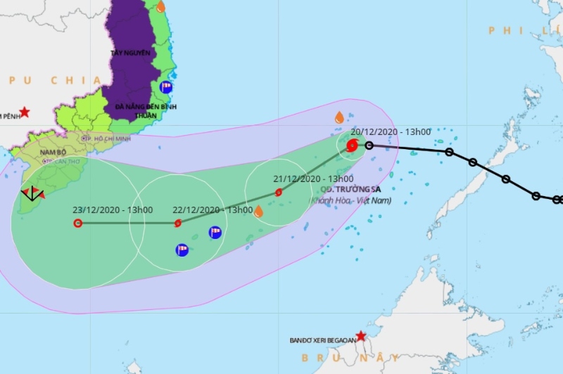 Dự báo đường đi của bão số 14 trên Biển Đông