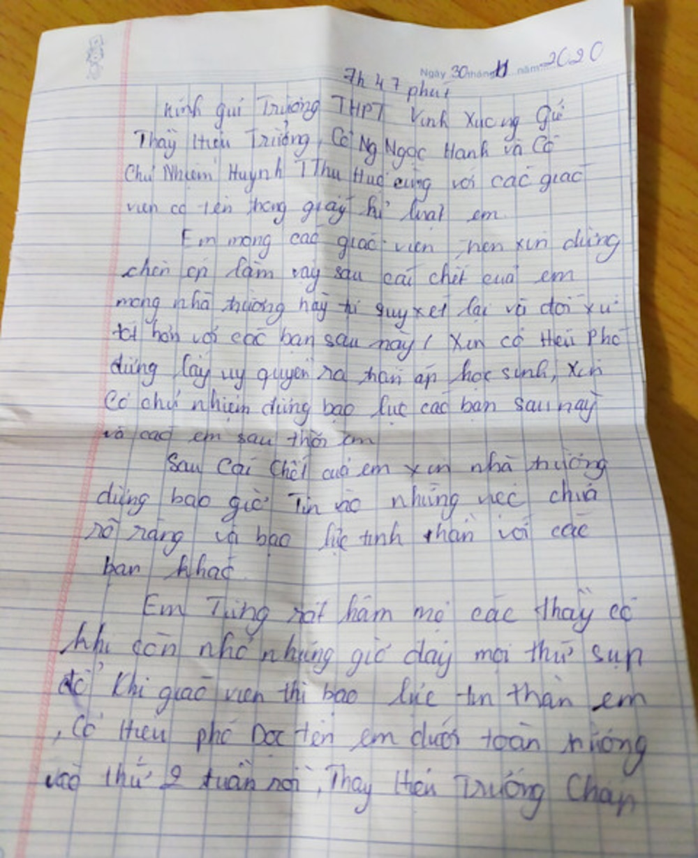 Bức thư của nữ sinh lớp 10 An Giang để lại trước khi uống thuốc quyên sinh.