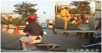 Clip: Đi tạt đầu xe ôtô, Ninza Lead ngã nhào xuống đường