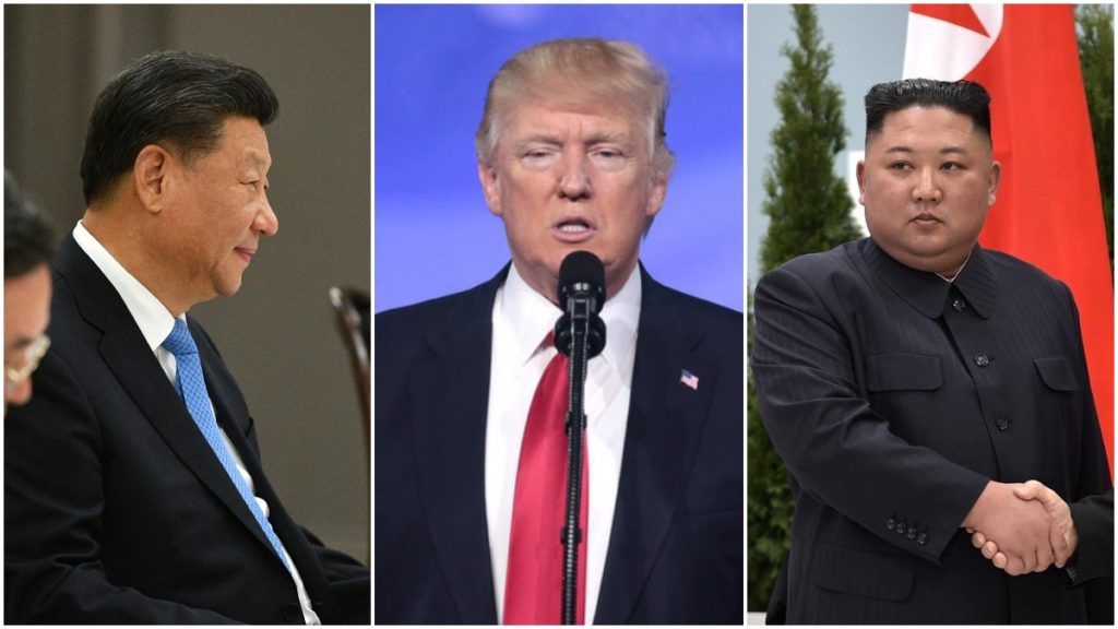 Chủ tịch Trung Quốc Tập Cận Bình; Tổng thống Mỹ Donald Trump; Lãnh đạo Triều Tiên Kim Jong Un (ảnh: Điện Kremlin/Gage Skidmore/Flickrr).