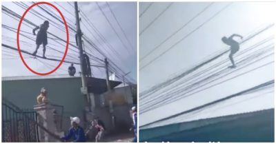 Clip: Bị dân vây bắt, trộm liều mình đi trên dây điện để tẩu thoát