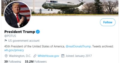 Twitter: 33 triệu người theo dõi TT Trump không chuyển sang tài khoản @POTUS mới nếu Joe Biden đắc cử