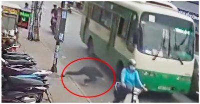 Camera ghi lại khoảnh khắc nam thanh niên lao vào bánh xe buýt