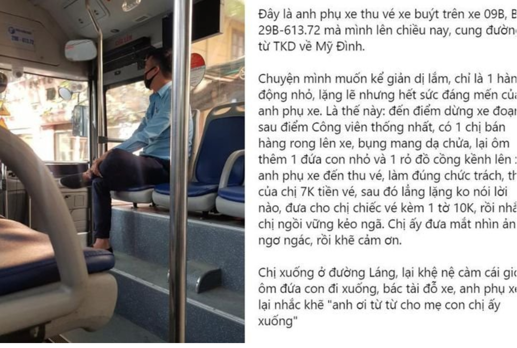 Nam phụ xe buýt tặng tiền vé cho thai phụ bán hàng rong: Món quà ấm áp chiều đông.