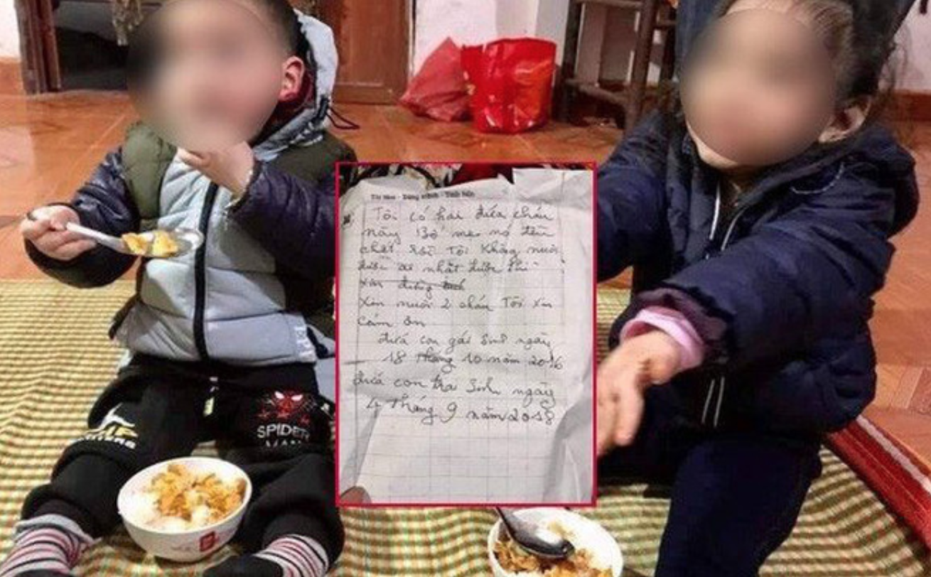 Hình ảnh hai cháu bé bị bỏ rơi cùng lá thư.