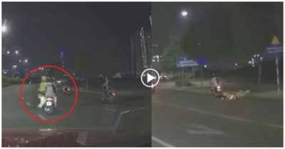 Video CSGT đu theo xe máy rồi ngã nhào xuống đường
