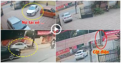 Video khoảnh khắc nữ tài xế lái xe đâm vào cột điện một cách khó hiểu