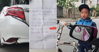 Làm móp đuôi ôtô, nam sinh để lại lời nhắn trước khi đi khâu vết thương