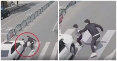 Pha níu người đúng thời điểm cứu mạng em bé thoát khỏi ôtô tông