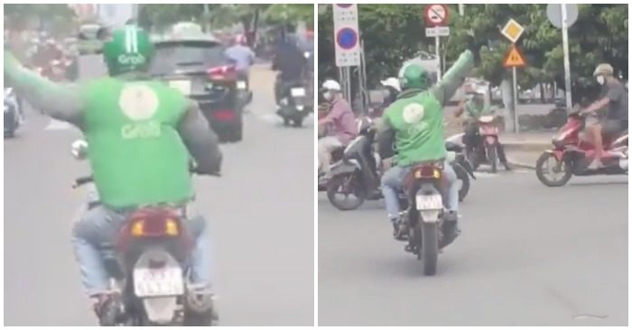 Chàng trai chạy Grab mở đường cho xe cấp cứu.