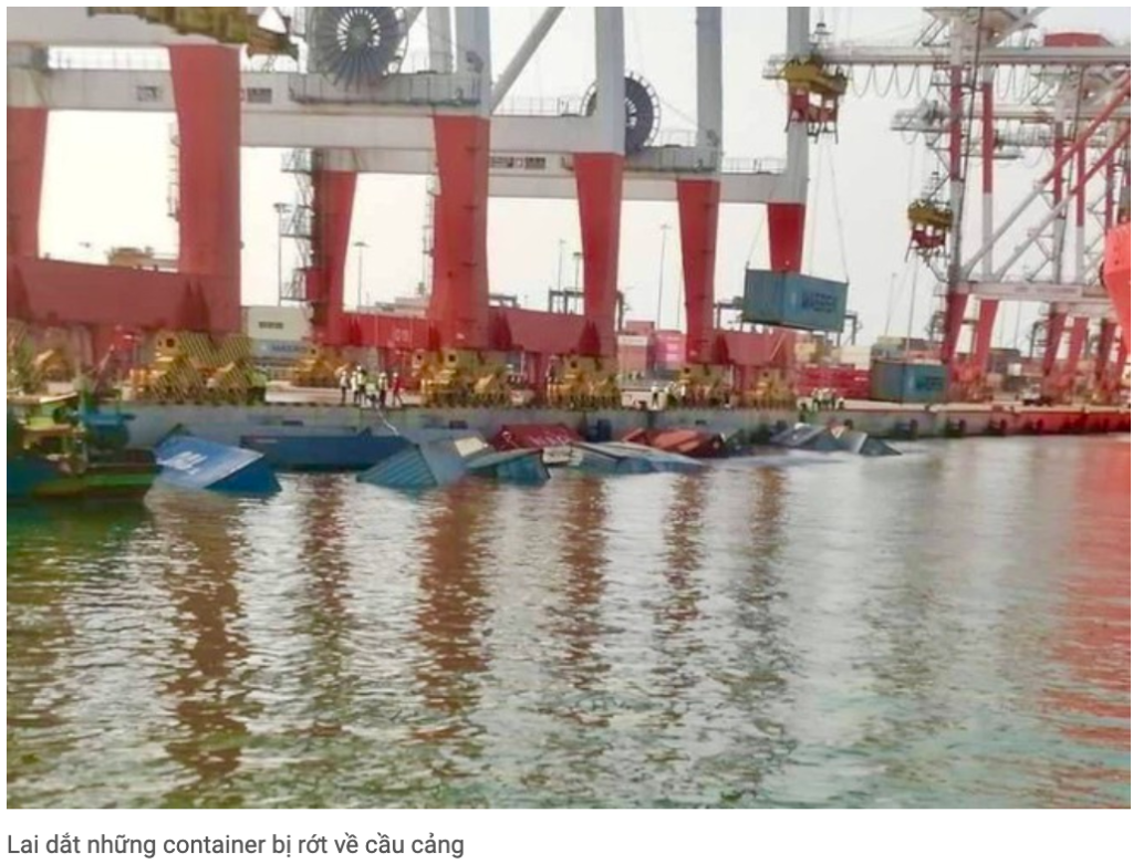 22 container hàng vừa cập cảng rơi xuống nước, trôi dạt trên sông Cái Mép