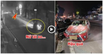 Video nữ tài xế buồn ngủ, lái xế hộp tông vào cột điện rồi lộn vòng