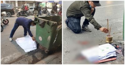 Thai nhi bỏ trong túi đen, vứt ở chân thùng rác bị phát hiện khi ôtô đi đường đè lên
