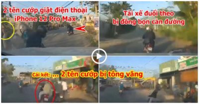 Dàn cảnh cướp điện thoại iPhone 12 Pro Max, 2 thanh niên bị tài xế đuổi theo tông văng