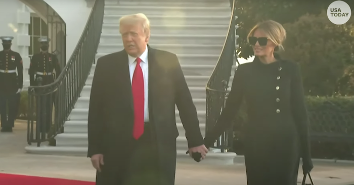 Tổng thống Donald Trump nói với các phóng viên khi ông và Đệ nhất phu nhân Melania Trump rời khỏi Nhà Trắng vào sáng ngày 20/1/2021 theo giờ Mỹ (ảnh chụp màn hình video).