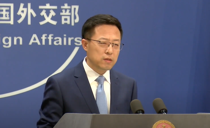 Triệu Lập Kiên, phát ngôn viên Bộ Ngoại giao Trung Quốc (ảnh chụp màn hình video Ruptly/Youtube).