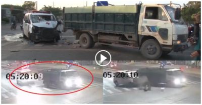 Xe cấp cứu tông đuôi ôtô tải đang dừng chờ qua đường