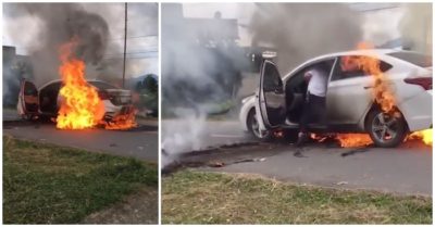 Ôtô con bất ngờ bốc cháy ngùn ngụt, tài xế lao vào ‘biển lửa’ cứu giấy tờ