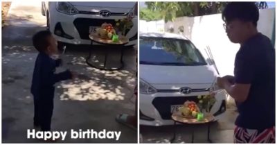 Góc hồn nhiên: Con trai hát ‘Happy birthday’ trong khi bố đang cúng cầu may đầu năm