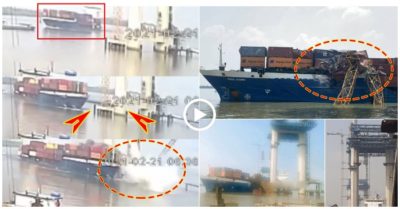 Video khoảnh khắc tàu chở 357 container trôi tự do, tông sập cẩu thi công cầu Phước Khánh