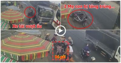 Video vượt ẩu, xe tải tông ngã hai mẹ con trên xe máy, tài xế rời đi