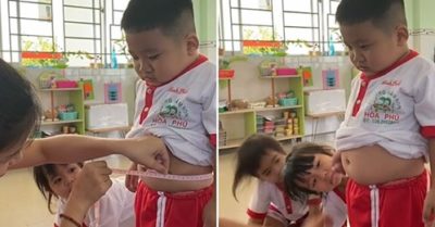 Clip: Bé trai nín thở hóp bụng khi cô giáo kiểm tra vòng 2 sau Tết